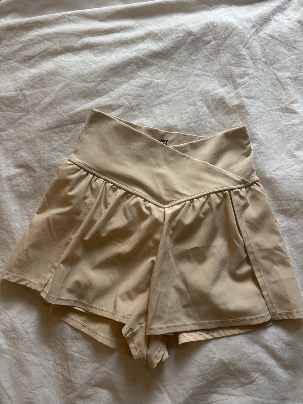 JoyLab Cream High-Waist Crossover Shorts, Size Small